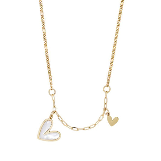 Stainless Steel 40cm + 5cm paperclip & curb link heart necklace
