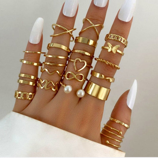 22 Piece Alloy Design Ring Set For Women-butterfly design