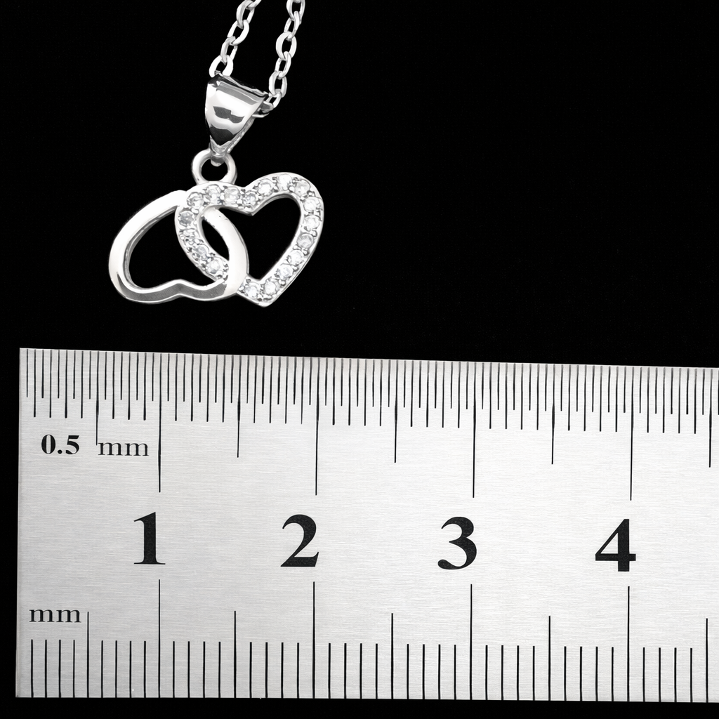 925 Silver double heart cubic zirconia pendant