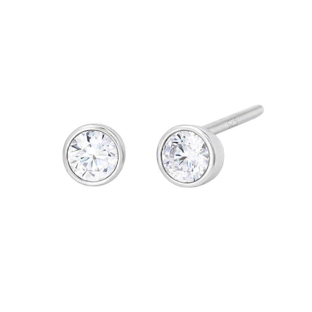 925 Sterling Silver 3mm round cubic zirconia tube stud earrings