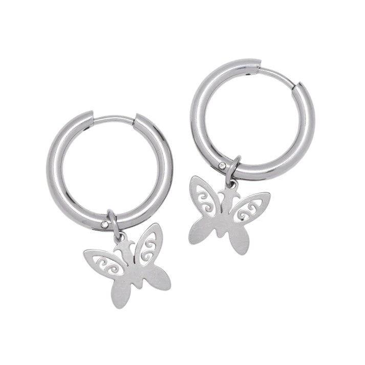Silver Stainless Steel 19mm hoop with butterfly charm