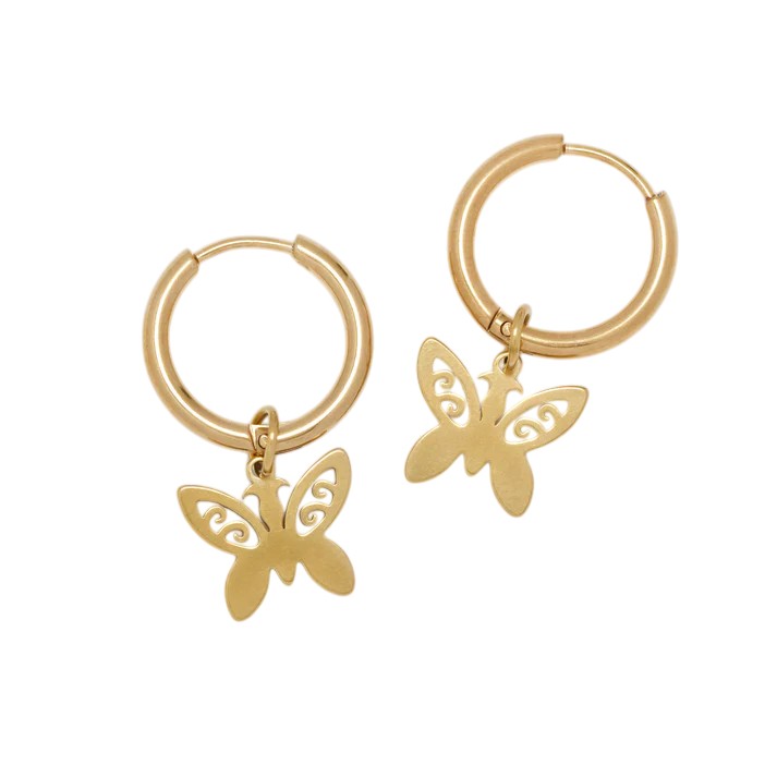 Gold Stainless Steel 16mm hoop with butterfly charm