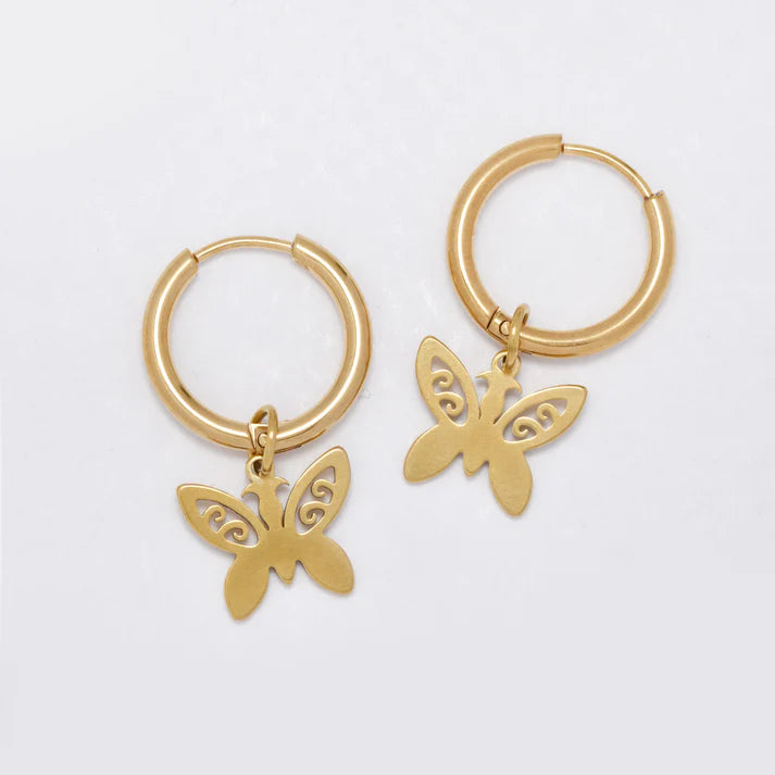Gold stainless steel 16mm hoop with butterfly charm