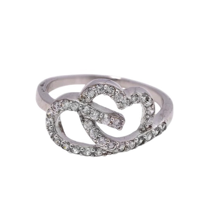 925 Sterling Silver double heart cubic zirconia ring