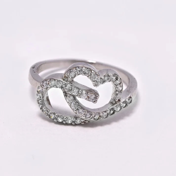 925 Silver double heart cubic zirconia ring