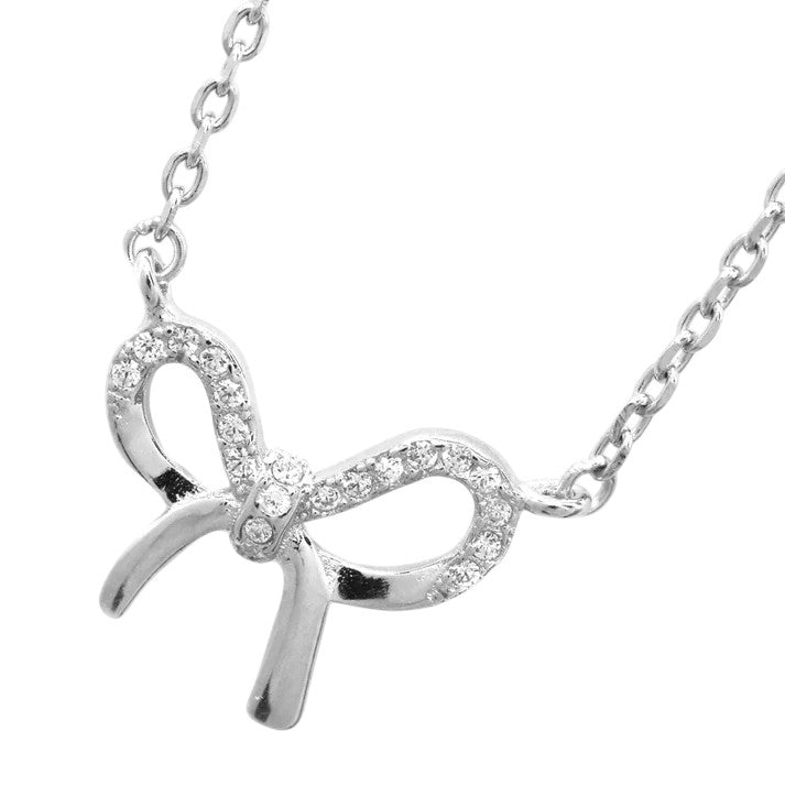 925 Sterling Silver and cubic zirconia bow necklace