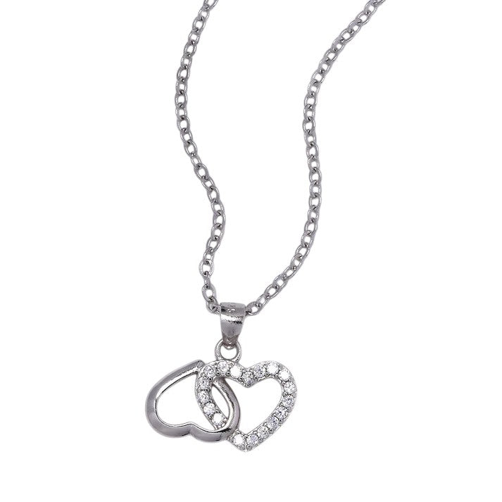 925 Sterling Silver double heart cubic zirconia pendant