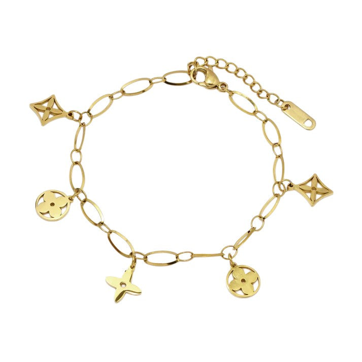 Stainless steel 16.5cm + 5cm flower charm bracelet
