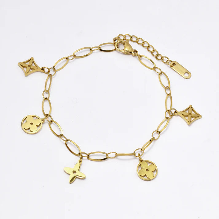 Stainless steel 18cm + 4.5cm flower charm bracelet