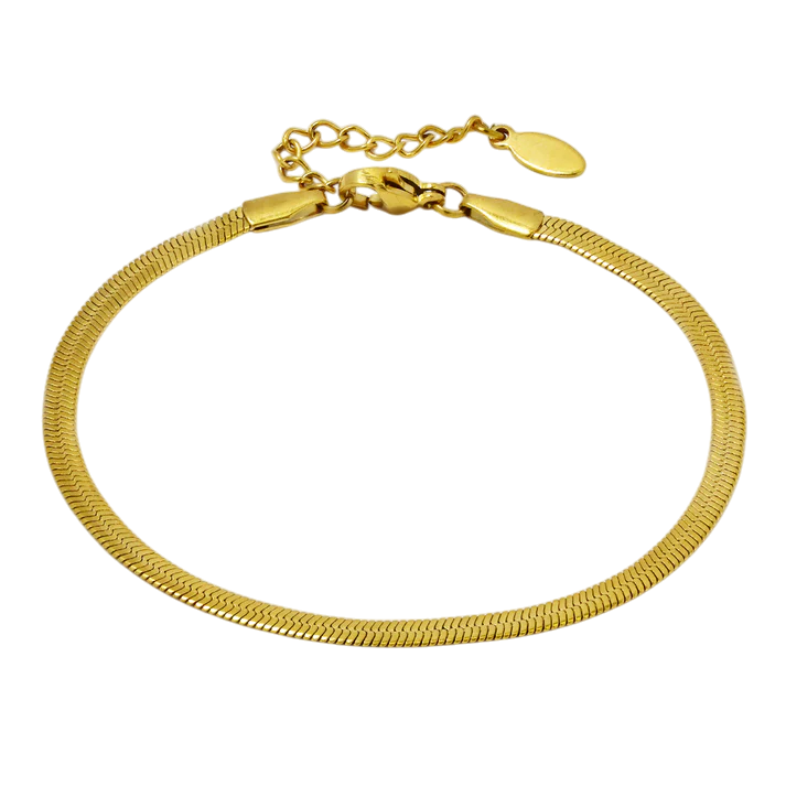 Gold Stainless Steel herringbone bracelet Length: 17.5cm + 3.5cm Width: 3mm