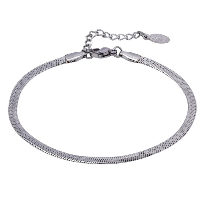 Silver Stainless Steel herringbone bracelet Length: 17.5cm + 3.5cm Width: 3mm