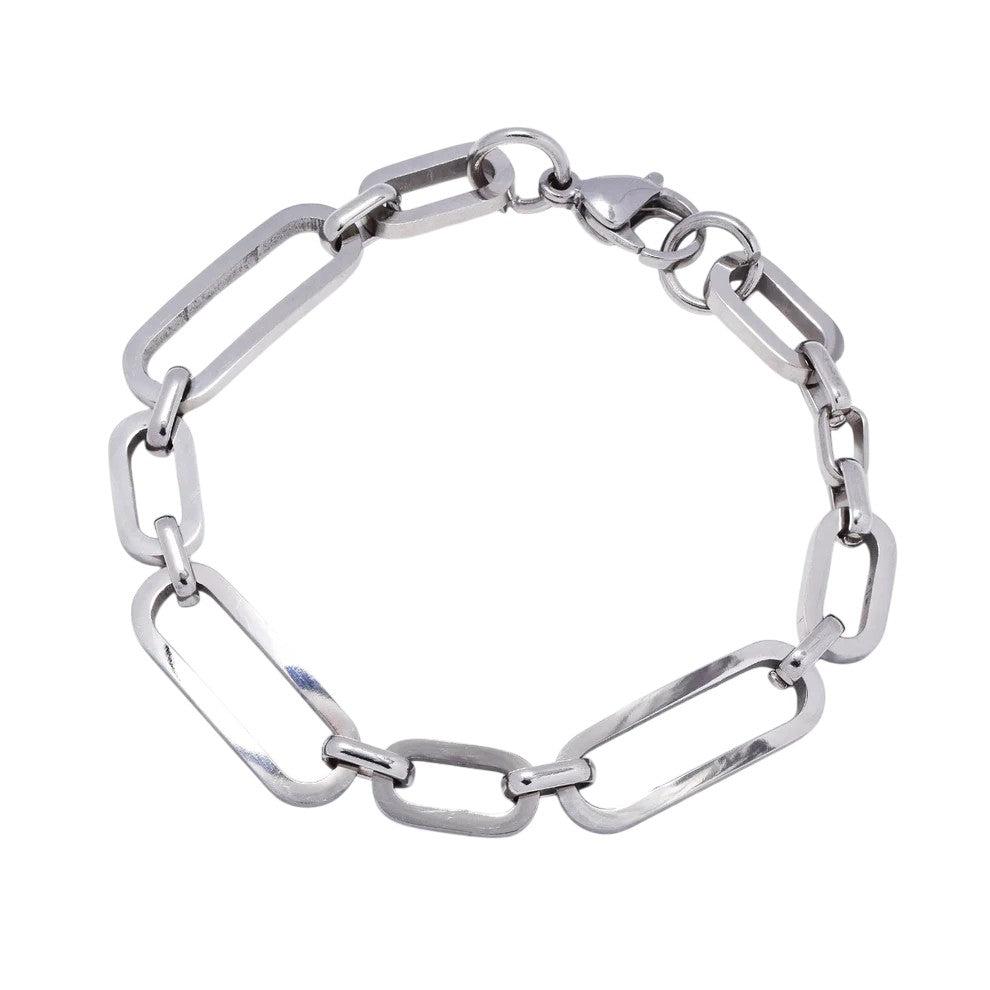 Silver Stainless Steel 17.5cm x 9mm oval link bracelet
