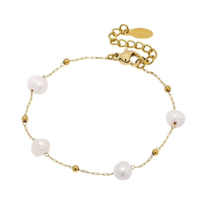 Gold Stainless Steel 15.5cm + 3cm freshwater pearl bracelet