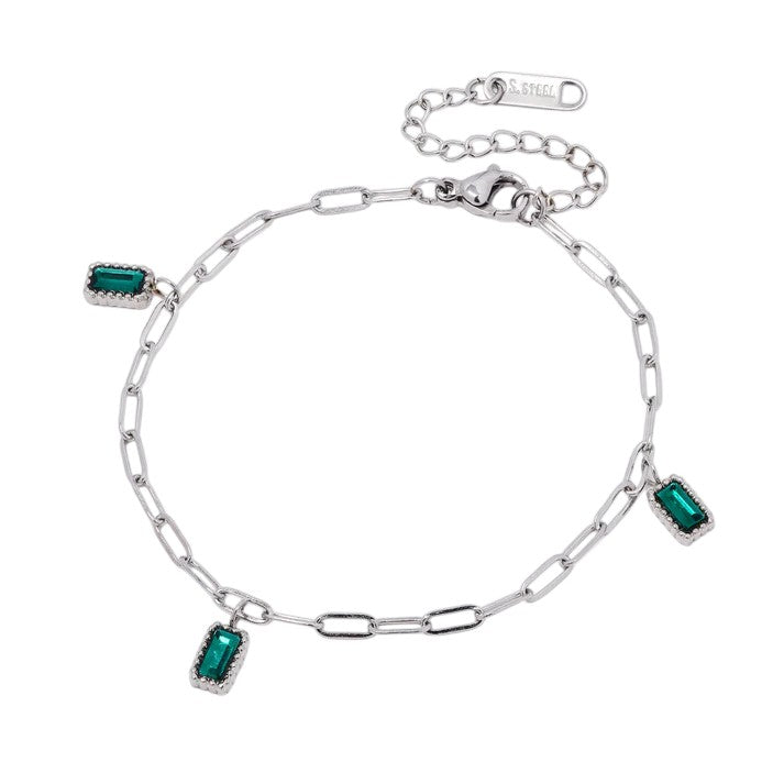 Stainless Steel 16cm + 4cm mini paperclip cubic zirconia bracelet