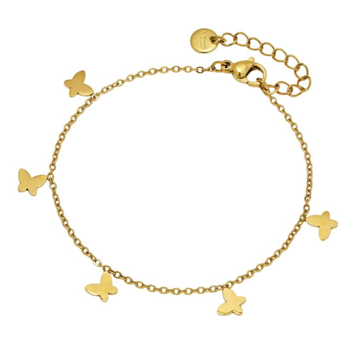 Stainless Steel butterfly bracelet gold steel 16cm + 3cm