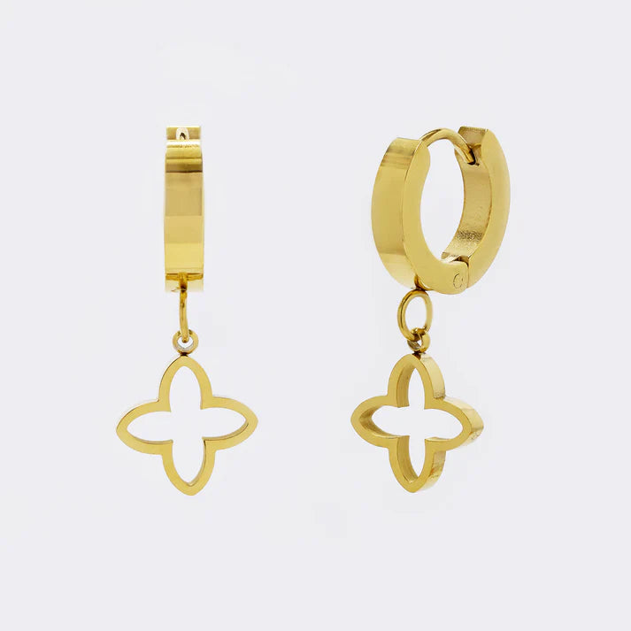 Stainless steel 13.5x3mm huggie earring with flower drop