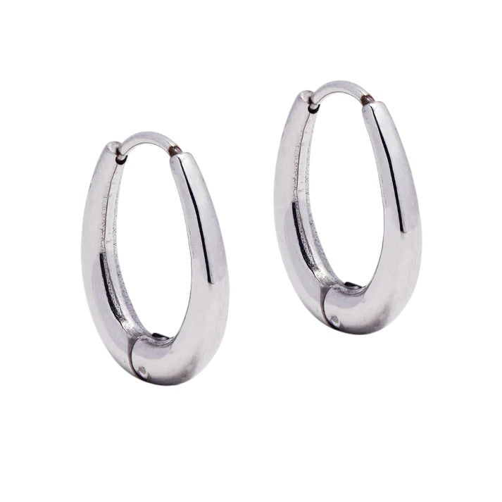 Silver Stainless Steel 16mm x 19mm oval hoop earring