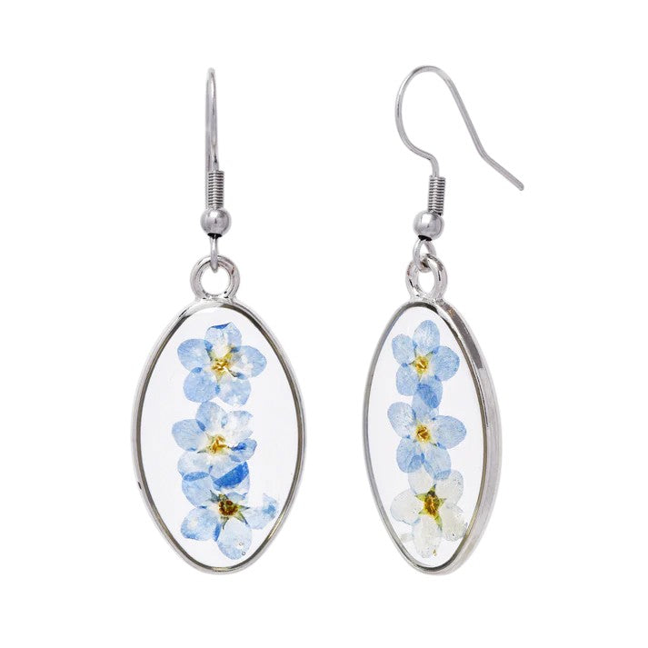 Stainless Steel 29mm x 17mm oval floral resin drop earring