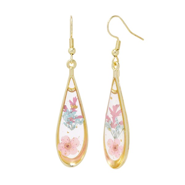 Stainless Steel 40mm x 12mm teardrop floral resin earring