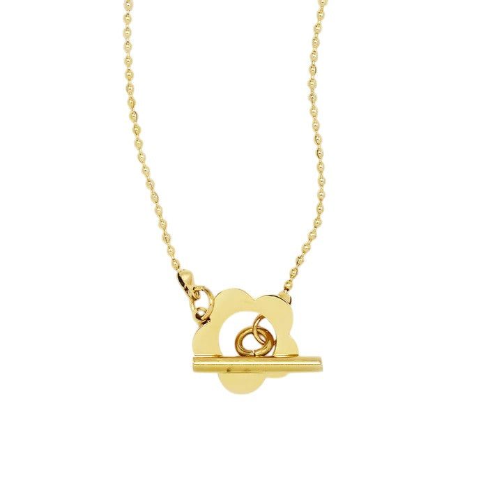 Gold Stainless Steel cutout flower toggle necklace