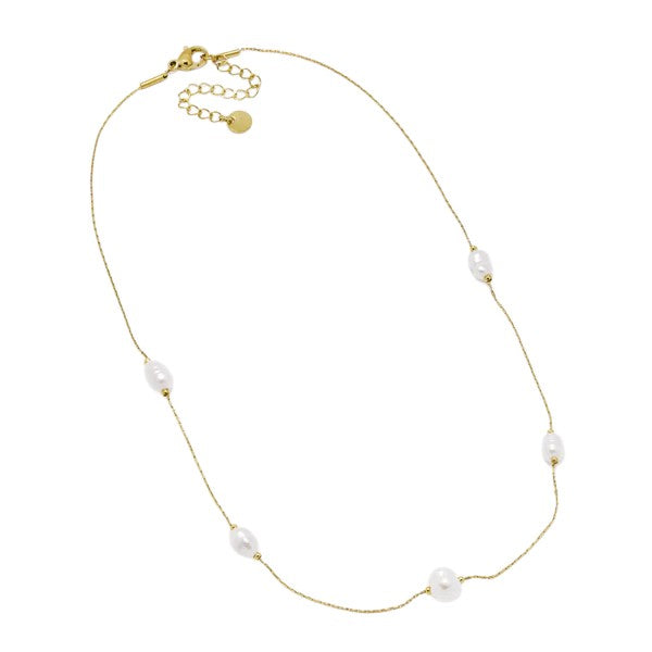 Gold Stainless Steel freshwater pearl necklace