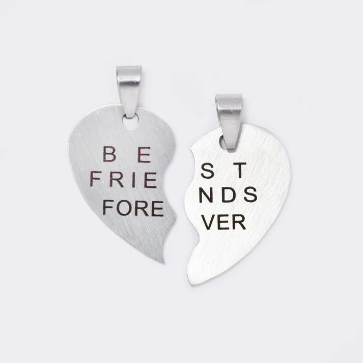 2 Piece split heart BFF stainless steel pendant