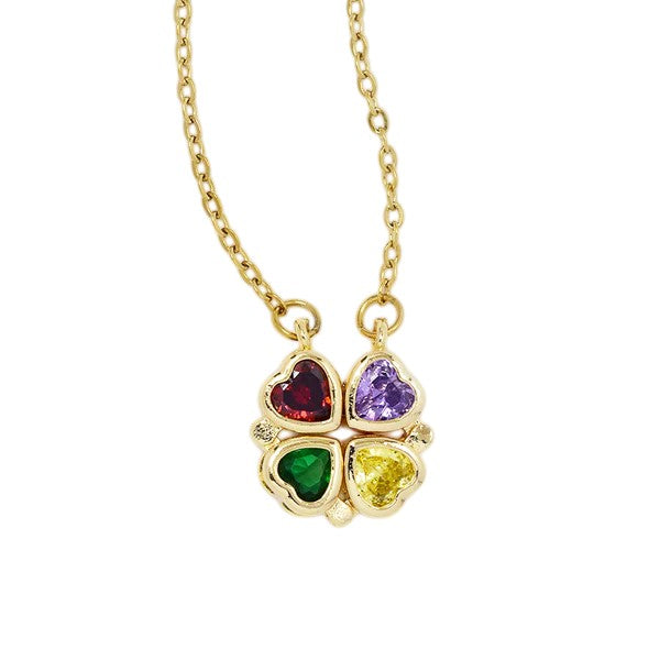 Stainless Steel chain with cubic zirconia heart magnetic foldable flower pendant
