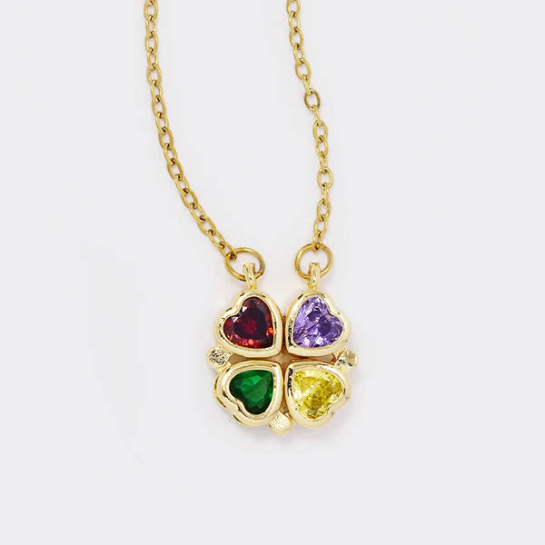 CZ heart magnet foldable flower pendant on stainless steel chain